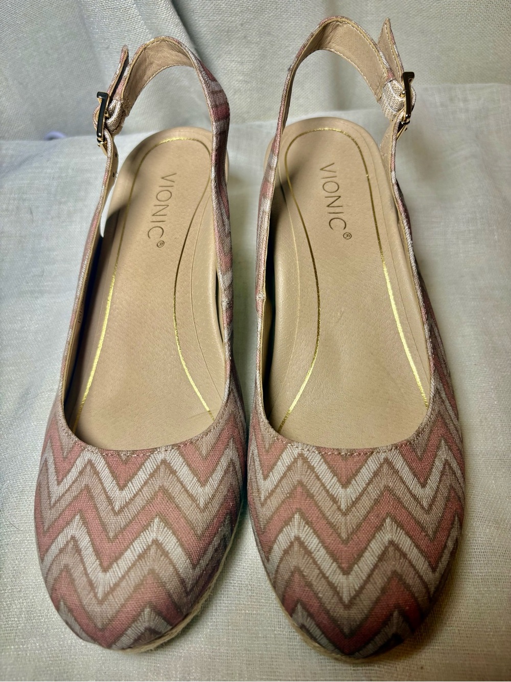 Vionic Coralina Espadrille Wedge Slingback Shoes Dusty Pink Chevron Size 9.5 - Picture 4 of 12